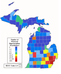 Buprenorphine practicioners by Michigan county